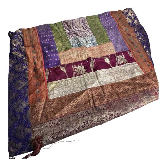 Pier 1 Imports Sari Throw Multicolor Patchwork Boho Indian Tapestry Blanket - Picture 6 of 12